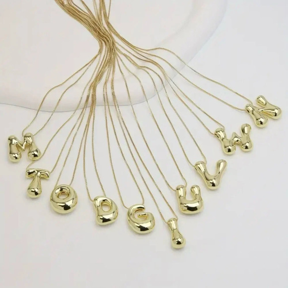 18k Gold Plated Bubble Letter Necklace - Picture 2 of 11